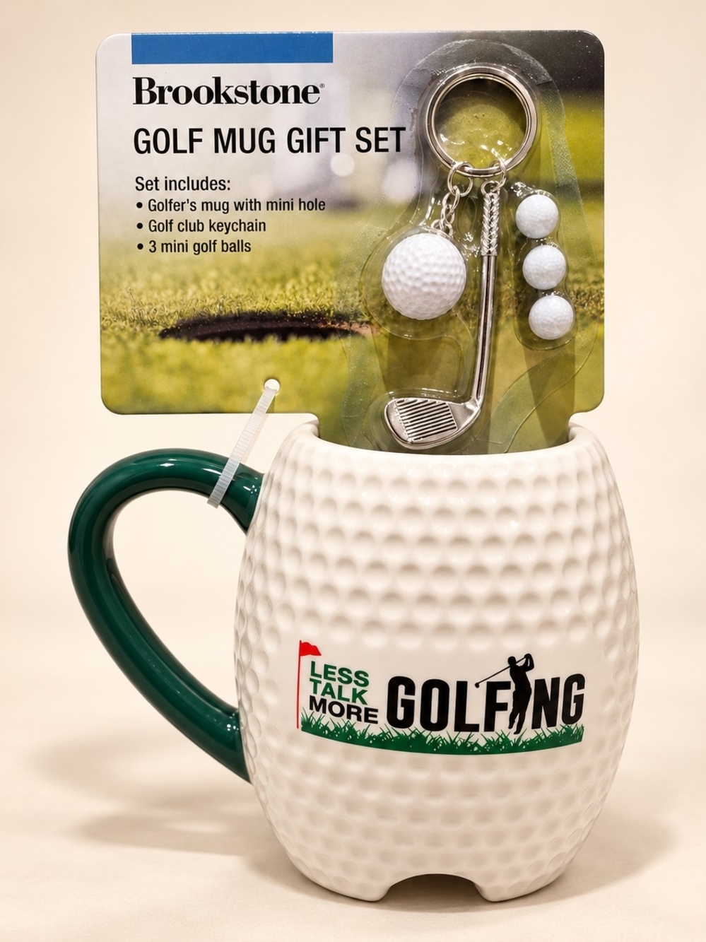 Golf Ball MUG & Keychain Set - Comes With 3 Balls - White/Green